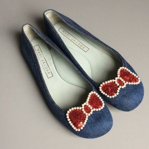 MARC JACOBS / Denim & Sequence Bow Flats
